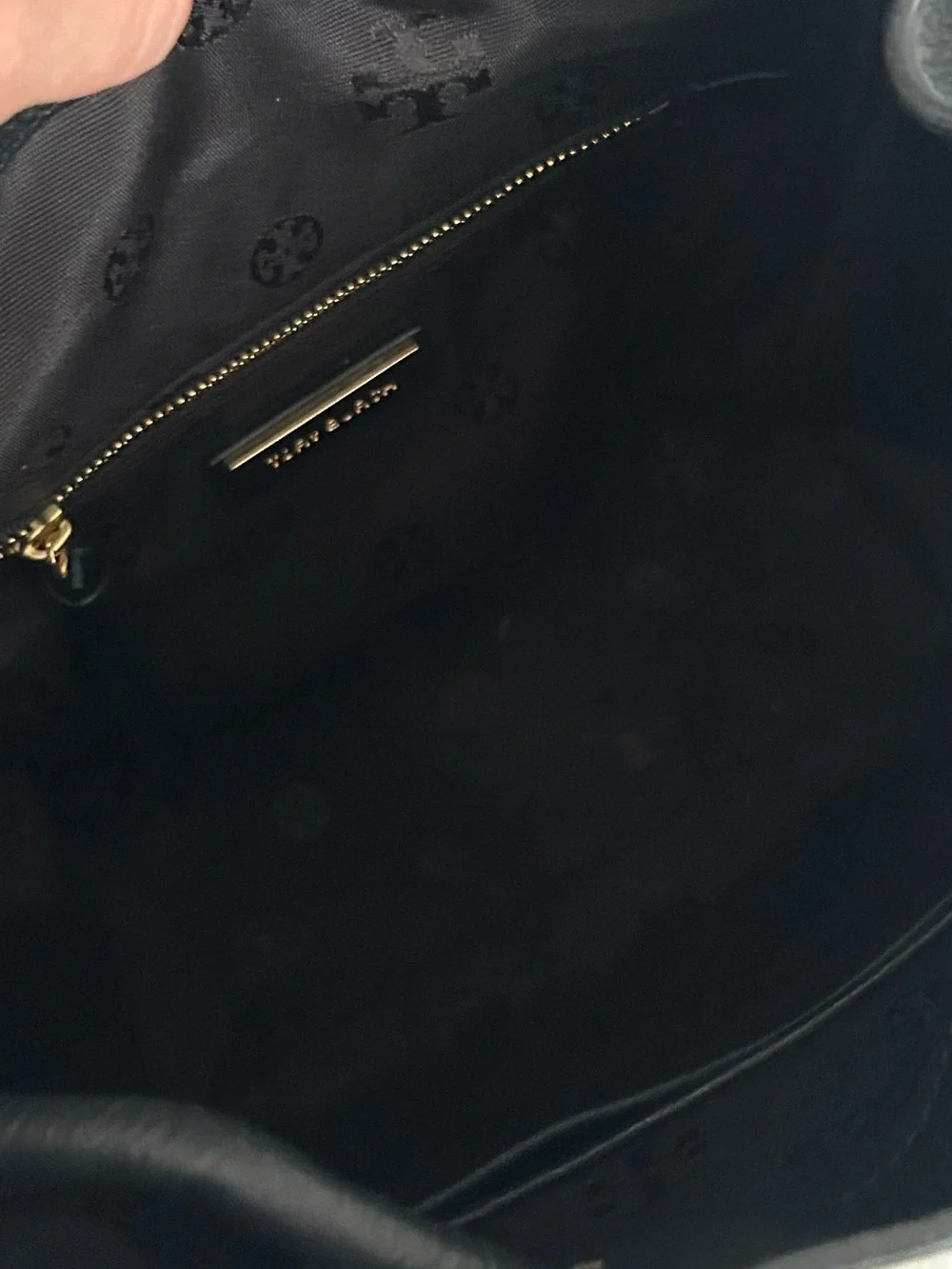 Tory Burch Black Leather Backpack Gold Logo Pebbled Convertible Bag